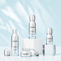Vente en gros bouteille cosmétique de luxe en ambre ensemble emballage verre pot de crème pour le visage jolie bouteille de lotion avec logo personnalisé