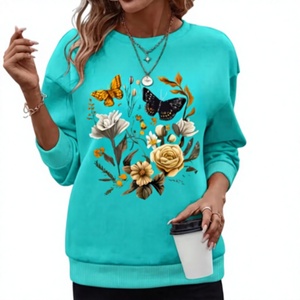 Sudadera de Cuello Redondo para Mujer TRIBON SPORTS, Diseño Floral con Mariposas, Corte Regular, Tejido Casual, 100% Fibra de Bambú - Product Image 1