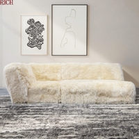 Canapé Sectionnel Modulable en Fausse Fourrure Moelleuse Moderne et de Luxe en Forme de L pour Salon de Maison, Hôtel, Bureau et Réception
