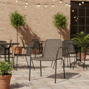Sedia <span class=keywords><strong>da</strong></span> <span class=keywords><strong>Giardino</strong></span> in Metallo con Intreccio in Corda Stile Contemporaneo per Ristoranti <span class=keywords><strong>e</strong></span> Arredamento di Bistrot <span class=keywords><strong>e</strong></span> Caffè - Product Image 1