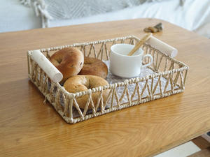 Cesto di conservazione in corda di <span class=keywords><strong>carta</strong></span> rettangolare fatto a mano con maniglie in legno cesto di conservazione in filo metallico cesto di pane di frutta organizzatore da tavolo - Product Image 2