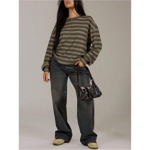 Suéter de Punto Waffle a Rayas Personalizado para Mujer, Manga Larga, Informal, Otoñal, Transpirable y Ligero - Product Image 2