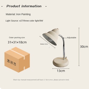Lámpara de mesa de crema de estilo coreano vintage, luz nocturna de sombra de metal con cuerpo de hierro ecológico para dormitorio infantil, eléctrica para uso en habitación - Product Image 3