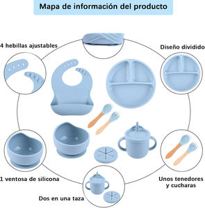 Meilleures ventes d'articles pour bébés, ensemble d'alimentation pour bébé en silicone, ensemble pour nouveau-né, cadeau, ensemble d'assiettes pour bébé - Product Image 4