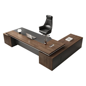 Bureau de direction en bois en forme de L minimaliste de luxe pour PDG, patron, bureau, bâtiment, espace de travail moderne haut de gamme - Product Image 3