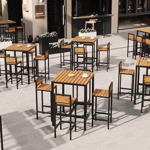 <span class=keywords><strong>Table</strong></span> et chaises <span class=keywords><strong>de</strong></span> <span class=keywords><strong>bar</strong></span> d'extérieur, imperméables, résistantes au soleil, en plastique imitation bois, <span class=keywords><strong>table</strong></span> longue pour café et chaises, tabourets muraux et <span class=keywords><strong>table</strong></span> haute - Product Image 2