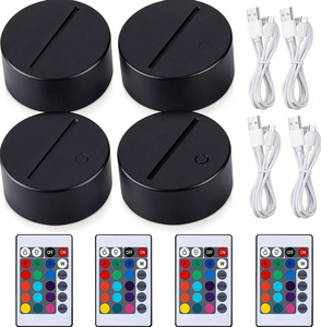 Base per Lampada LED in ABS <span class=keywords><strong>Bianco</strong></span> e Nero da 3,75 Pollici con Telecomando a 16 Colori, Cavo USB, Luce Notturna 3D per Acrilico e Resina - Product Image 1