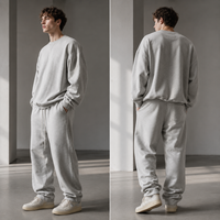 Pantalon de jogging pour homme en molleton de coton gris, jacquard texturé, coupe ample et décontractée, taille mi-haute, style sportif