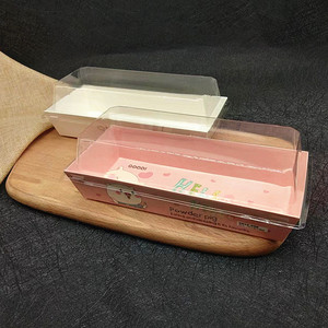 Distribuer des barquettes en papier jetables de qualité alimentaire avec couvercle en PET anti-bué<span class=keywords><strong>e</strong></span> pour sandwich, <span class=keywords><strong>sushi</strong></span>, tranche de gâteau, logo personnalisé, pâtisserie - Product Image 4