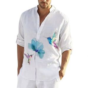 Vente en gros Chemise Henley en coton et lin <span class=keywords><strong>pour</strong></span> hommes Costume <span class=keywords><strong>hippie</strong></span> Tenues de yoga Haut à manches longues ample <span class=keywords><strong>Tenue</strong></span> décontractée Vêtements de plage Chemises - Product Image 4
