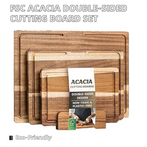 Planches à découper en bois d'acacia, ensemble de planches à découper double face, non toxiques, pour la cuisine, 1,5 cm d'épaisseur, compatibles lave-vaisselle - Product Image 2