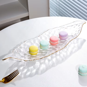 Ensemble de vaisselle en verre cristal irrégulier créatif, bord doré japonais, écologique, pour fruits, desserts et sushis, vert gris <span class=keywords><strong>pois</strong></span> - Product Image 1