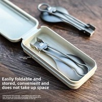 Ensemble de baguettes, fourchette et cuillère en titane pur - Ustensiles de table portables pliables en trois pièces pour les voyages en plein air