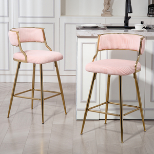 (SET of 2) 26'' Modern Counter <b>Height</b> <b>Bar</b> <b>Stools</b> with Back Corduroy Fabric Metal Base-Home <b>Bar</b> & Dining - Product Image 6
