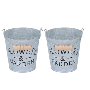 Juego de dos macetas de piso de zinc galvanizado, macetas de metal para decoración de jardín de granja, macetas para exteriores e interiores - Product Image 1