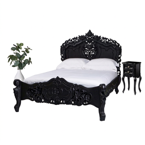 Lits Rococo Style français bois d'acajou massif artistique sculpté noir cadre de lit King Size meubles de chambre Design européen antique - Product Image 1