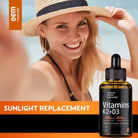 Gouttes de Vitamine D3 K2 Liquide 10000 UI Vitamine D3 200mcg MK-7 K2 avec Huile de Coco MCT Complément Alimentaire OEM Marque Privée