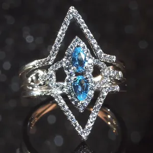 Mavi Topaz toptan parlak 925 gümüş yüzük Opal taş