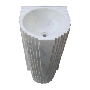 White Marble Stone <b>Stand</b> Alone Pedestal Sink Designer Bathroom <b>Wash</b> Hand Basin for Villa Home Hotel Decoration Natural Luxury - Product Image 1