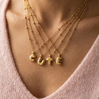 Collier en acier inoxydable plaqué or 18 carats PVD, lettre initiale en forme de bulle, alphabet A-Z, chaîne à perles, cadeau personnalisé pour femme, bijoux