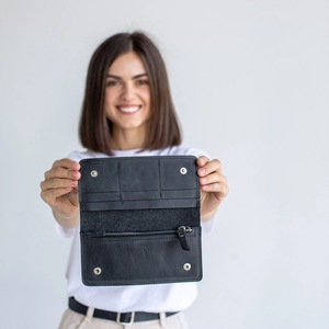 Cartera Larga de Cuero Crazy Horse Vintage Personalizable para Mujer, con Correa de Muñeca, Impermeable, para Tarjetas y Efectivo, Carteras Novedosas - Product Image 2
