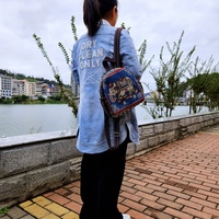 Sac à dos unisexe en toile avec fermeture éclair, broderie florale éléphant, sac à compartiments multiples, mignon et tendance, style ethnique chinois, cartable
