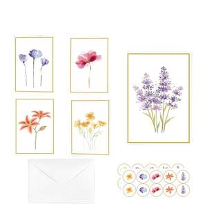 Acquerello pittura floreale bianco biglietti di auguri con buste e adesivi floreali Note biglietti e buste - Product Image 3