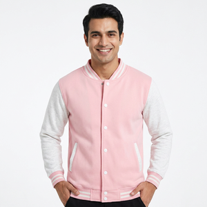 New <b>Men's</b> Varsity <b>Jacket</b> 100% Cotton Stand Collar Front Logo <b>Long</b> Sleeve Winter Streetwear - Product Image 1