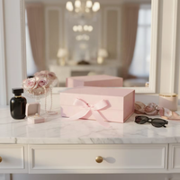 Stock Box Custom ized Logo Falt schachtel Magnet verschluss Pink Paper Geschenk box Verpackung Großhandel