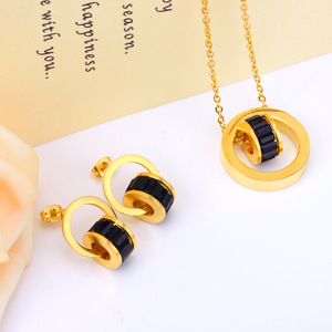 Conjunto de Joyería de Moda, Aretes y Collar de Acero Inoxidable con Diseño Geométrico, para Fiestas - Product Image 2