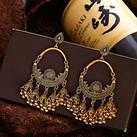 Boucles d'oreilles Jhumka rondes en or argent pour femmes, bijoux indiens, rétro ethnique gitane, Boho, glands rétro, 2021