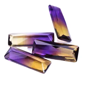 High quality hydrothermal lab created ametrine gemstone perfect rectangular two-color amethyst gemstone