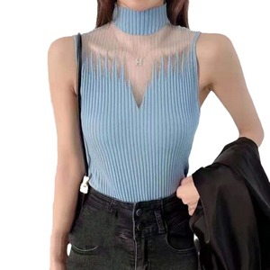 Women's Slim Fit Knit Tank <b>Top</b> Casual Sleeveless <b>Mock</b> <b>Neck</b> Sweater for Summer - Product Image 1