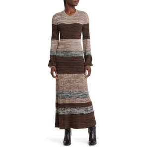 Custom O Neck Sexy Striped Pattern <b>Space</b> Dyed Long Bodycon Maxi Rib Winter Woman Sweater Knit Plus Size <b>Dress</b> - Product Image 1