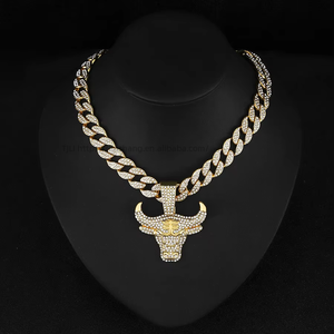 European American Hip-Hop <b>Style</b> Necklace Stylish Animal Bull <b>Head</b> Pendant Full Diamonds 15mm Cuban Chain Street <b>Style</b> - Product Image 2