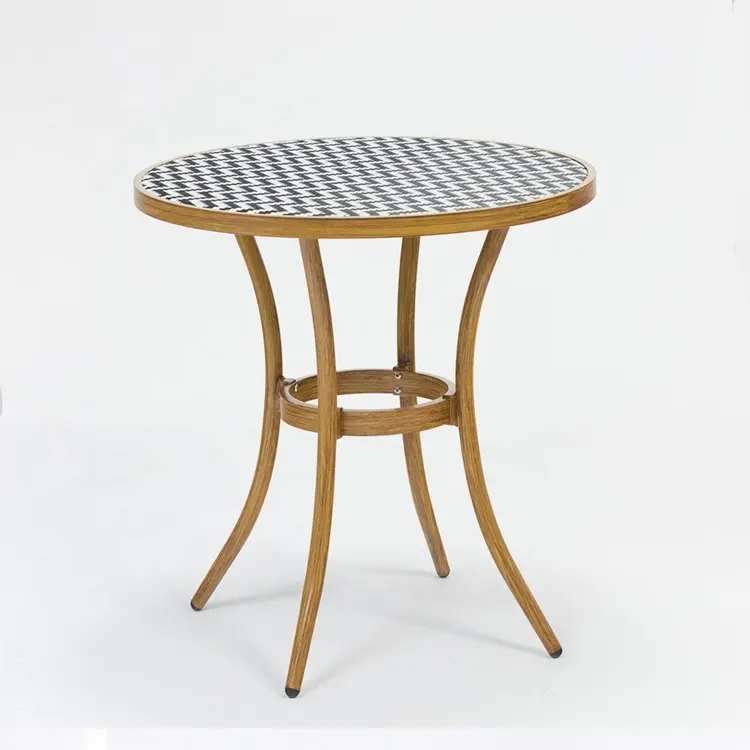 Mobilier d'extérieur en aluminium, Table ronde de bistrot français avec Patio en tissu maillé, jardin Commercial, Restaurant, ensemble de Table à manger en bambou