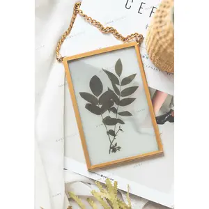 Moldura de metal para parede, decoração de parede para casa com dois lados de vidro, moldura de foto para sala de estar