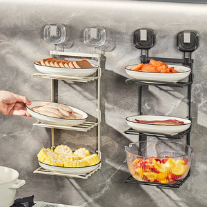 Estante de Almacenamiento de Alimentos de Lujo para Cocina, de Plástico, con Sujeción Adhesiva, Sin Perforaciones, Colgante de Pared, Multicapa y Apilable, para Uso Transfronterizo - Product Image 5