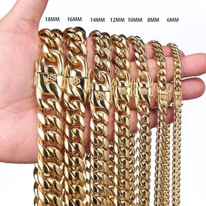 LEPAI Cadena de Eslabones Cubanos Miami de Acero Inoxidable Chapada <span class=keywords><strong>en</strong></span> <span class=keywords><strong>Oro</strong></span> de 18K, Estilo Hip Hop <span class=keywords><strong>para</strong></span> <span class=keywords><strong>Hombre</strong></span>, Joyería de Acero Inoxidable con Cierre de Cabeza de Dragón - Product Image 1