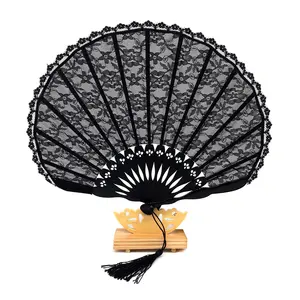 Kant Bruiloft Parel Hand Fan Traditie Chinees Meisje Opvouwbare Fan Amerikaanse Bamboe Ambacht Gepersonnaliseerde Custom Kant Hand Fan