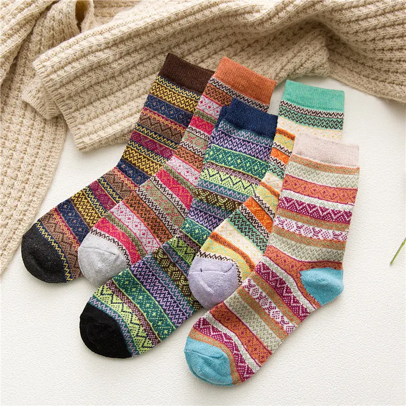 Christmas stockings winter fashion wool socks mid leg socks woman strip socks