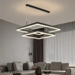 Simple Design Art Line Pendant Lamp Villa Living Room Modern Black Led Chandelier Square Metal Line Chandelier