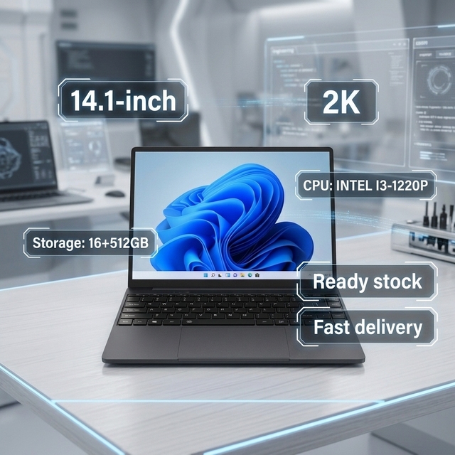 Brand New 14.1" 2K Laptop INTEL I3-1220P Quad Core 512 SSD IPS Display Full HD English Keyboard Windows 11 Home for Students