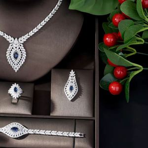 HIBRIDE, conjunto de joyería de boda blanca a la moda, corte Marquesa, collar de circonita cúbica AAA, pendiente, pulsera, conjunto completo para mujer, bisutería para mujer, N-490 - Product Image 4