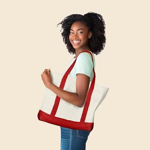 Sac fourre-tout en toile de coton robuste personnalisé à faible MOQ, réutilisable pour le shopping ou la plage, avec poche extérieure - Product Image 6