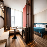 Trendige Moderne Hotel-Schlafzimmermöbel Doppelbett Dunkelgrünes Kanal-Polsterkopfteil Modulares LED-Wandpanel TV-Schrank ODM