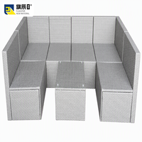 Canapé modulaire en forme de U, 7 pièces, gris clair, rotin PE, pour l'extérieur