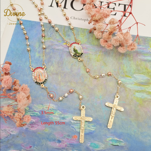 时尚批发热卖念珠项链黄铜14k三色念珠项链圣母玛利亚圣裘德念珠项链 - Product Image 6