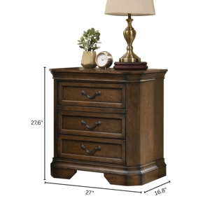 Maderne Traditional Wood 3-<b>Drawer</b> Nightstand Antique Walnut Brown <b>Storage</b> <b>Drawers</b> Bedroom Furniture - Product Image 6