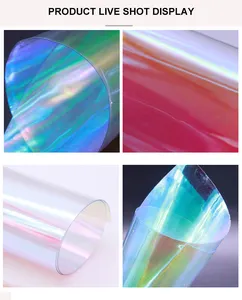Pvc trasparente arcobaleno impermeabile iridescente olografico trasparente pvc appiccicoso pellicola in pvc trasparente